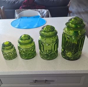 Vintage LE Smith moon and star emerald green canister jars